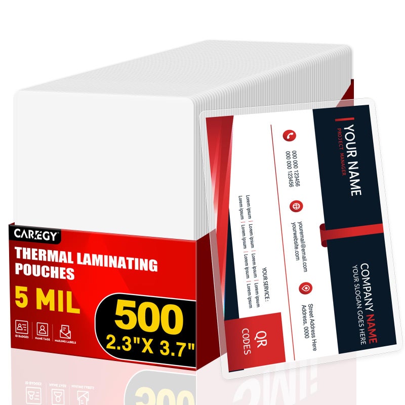 Caregy 500 Count Thermal Laminating Pouches,5Mil,Hold 2 X 3.5 Inch Business Card Laminate Pouches For Laminator, Clear Lamination Paper Protection 2.3 X 3.7 Inch, Round Corner, Home & Office - Image 1